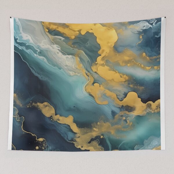 Item preview, dark blue abstract decorative painting shimmering gold quicksand hand-painted style landscape painting decorative painting25 designed and sold by UnaWu533.