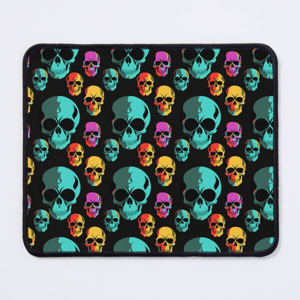 Artikelvorschau, Buntes aquamarinrosa und orangefarbenes Totenkopfmuster auf schwarzem Hintergrund entworfen und verkauft von Aaron2610.