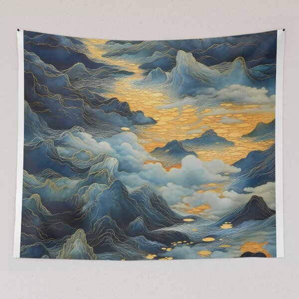 Item preview, dark blue abstract decorative painting shimmering gold quicksand hand-painted style landscape painting decorative painting26 designed and sold by UnaWu533.