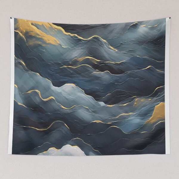 Item preview, dark blue abstract decorative painting shimmering gold quicksand hand-painted style landscape painting decorative painting27 designed and sold by UnaWu533.