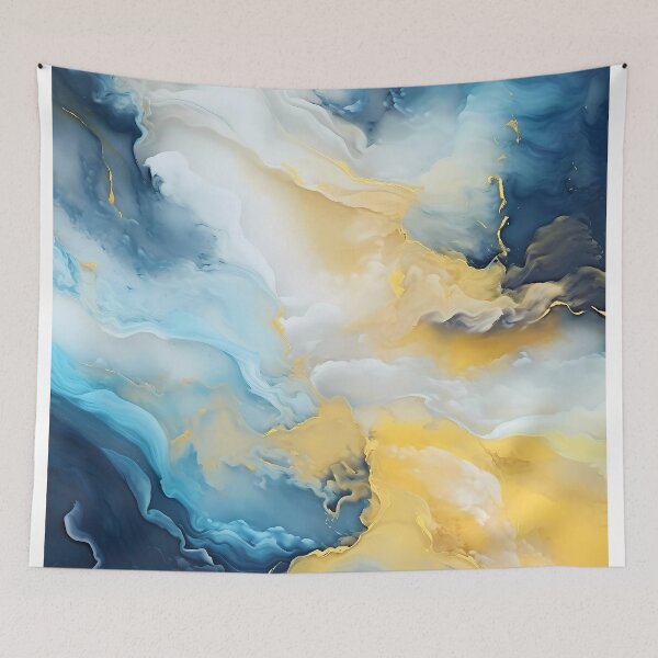 Item preview, dark blue abstract decorative painting shimmering gold quicksand hand-painted style landscape painting decorative painting28 designed and sold by UnaWu533.