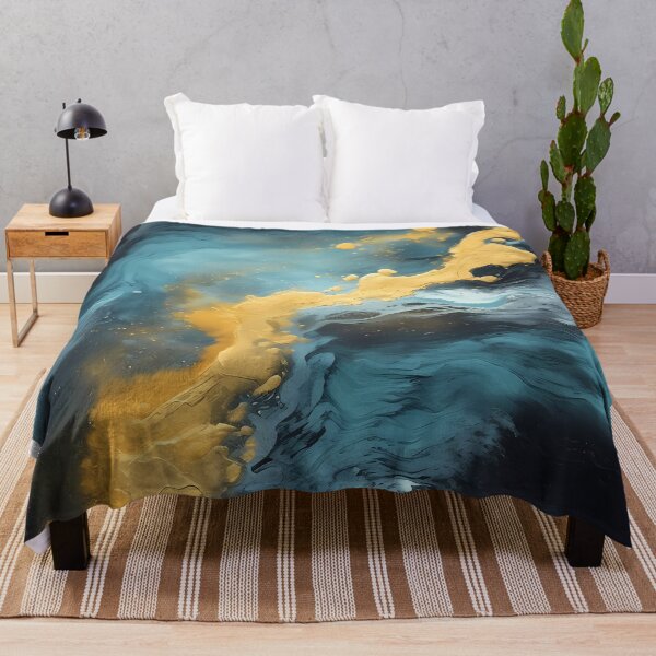 Item preview, dark blue abstract decorative painting shimmering gold quicksand hand-painted style landscape painting decorative painting29 designed and sold by UnaWu533.