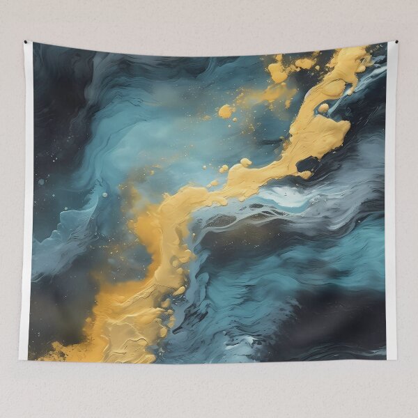 Item preview, dark blue abstract decorative painting shimmering gold quicksand hand-painted style landscape painting decorative painting29 designed and sold by UnaWu533.