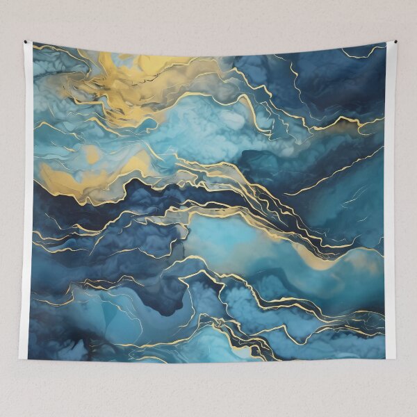Item preview, dark blue abstract decorative painting shimmering gold quicksand hand-painted style landscape painting decorative painting30 designed and sold by UnaWu533.