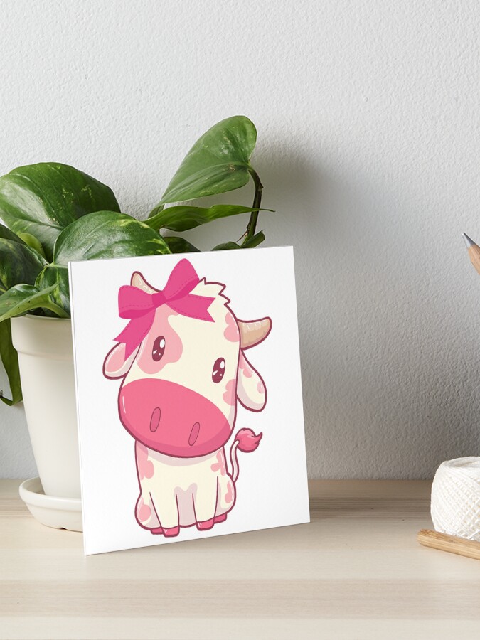 Art Print Strawberry Cow 8x8 Art Print Cute Kawaii Pink Cow
