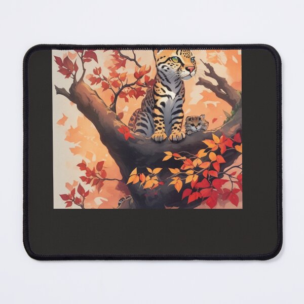 Item preview, Baby Wild Cat Ocelot on a tree with fiery leaves designed and sold by DanyTshirts.
