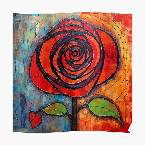 Red Rose Single Bloom Poster