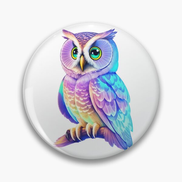 Item preview, Lovely Pastel Holographic Colorful Barn Owl on Tree Branch designed and sold by Cawaiico.