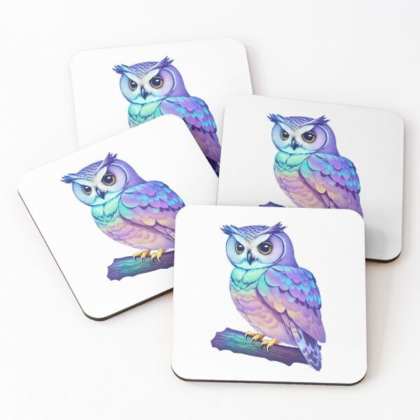 Item preview, Holographic Pastel Colorful Purple Barn Owl on Tree Branch designed and sold by Cawaiico.