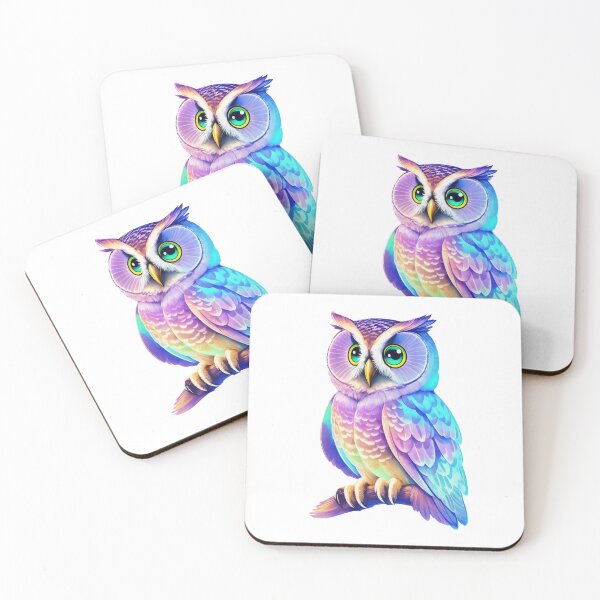 Item preview, Lovely Pastel Holographic Colorful Barn Owl on Tree Branch designed and sold by Cawaiico.