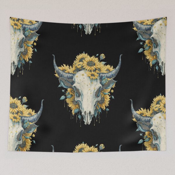 Item preview, Boho Cow Skull with sunfloral crown, watercolor,style, rodeo, wild, farm, cowgirl, shabby chic designed and sold by Collagedream.