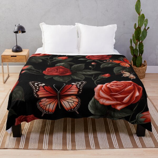 Item preview, Custom made design red roses and &black butterflies on black background designed and sold by zedvonzee.