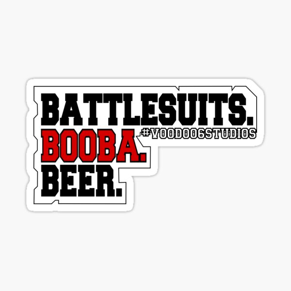Vista previa del artículo con la obra «Trajes de batalla. Booba. Cerveza. ¡En rojo!», diseñado y vendido por Voodoo6Studios.