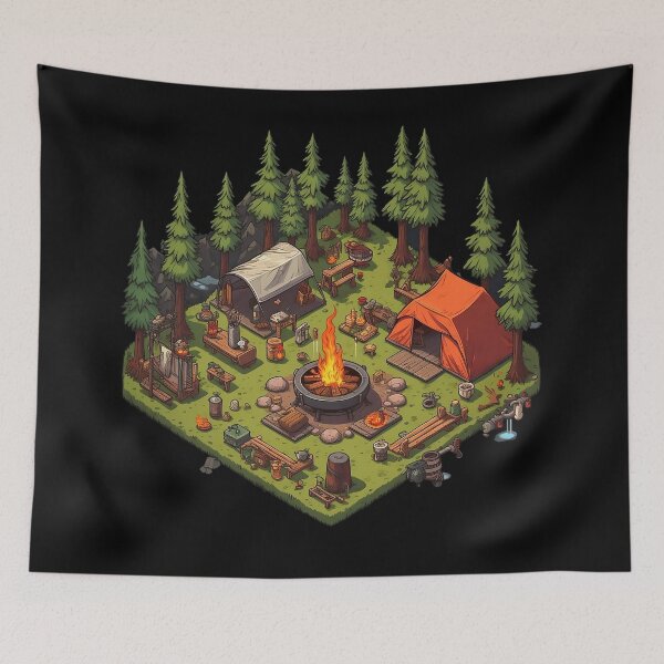 Item preview, Camping Pixel Art designed and sold by WallGarden.