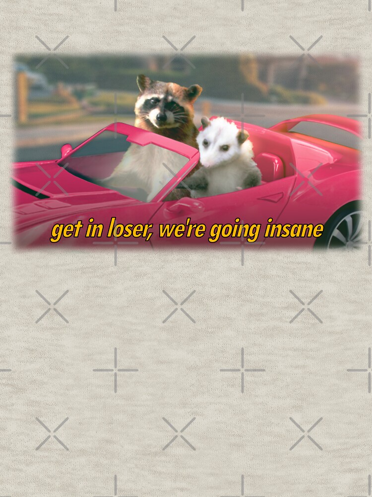 Thumbnail 7 of 7, Classic T-Shirt, Get in loser, we're going insane raccoon possum word art - film quote version designed and sold by snazzyseagull.