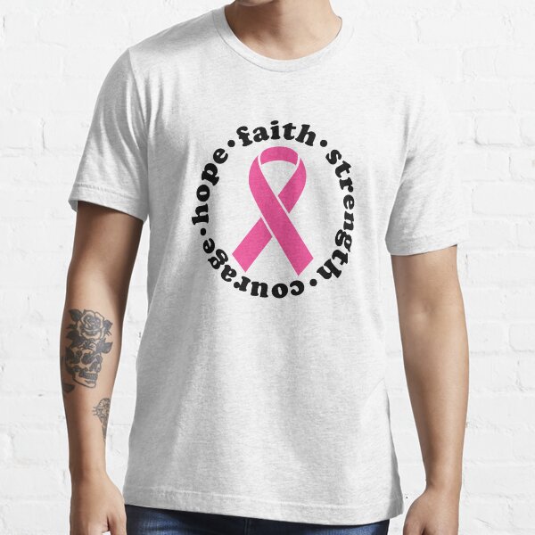 Faith Hope Strength Courage - Breast Cancer Support - Survivor - Awareness Pink Ribbon Black Font Essential T-Shirt
