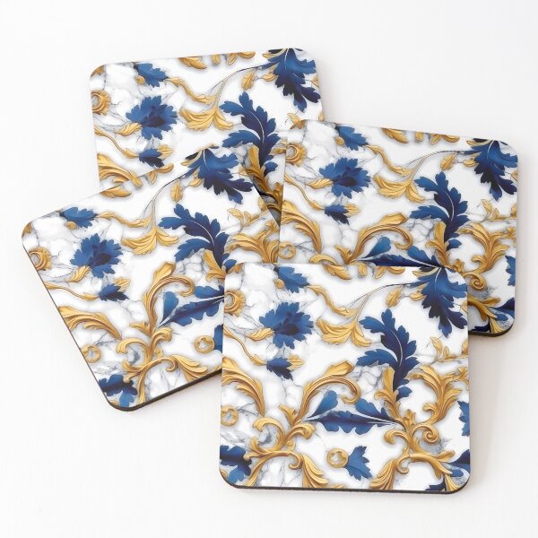 Artikelvorschau, Blue, golden pattern on white marble entworfen und verkauft von Hibiskusmond.