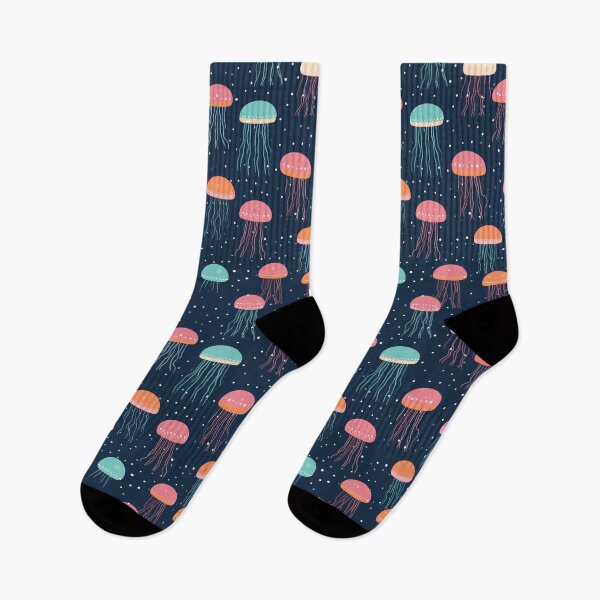 Item preview, Minimalist Pastel Jellyfish in a Dark Blue Sea designed and sold by ApexPrintCo.