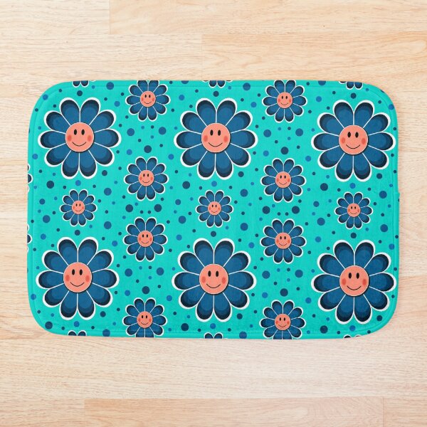 Item preview, Turquoise Blue Flower Face Pattern designed and sold by Pear Tree Studio.