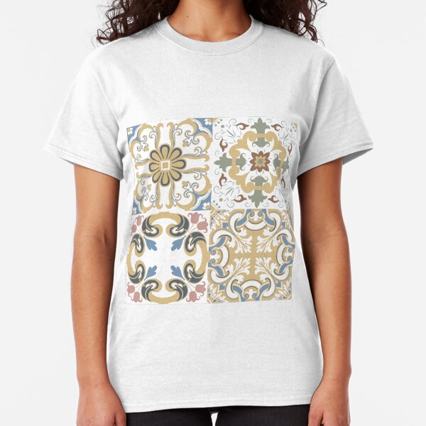 Vector set of Portuguese tiles patterns. Collection of colored patterns for design and fashion. Classic T-Shirt