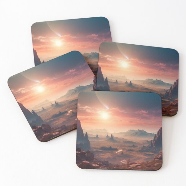 Item preview, Intriguing Celestialpunk Desert Landscape, Red Barren Alien Terrain under a Setting Sun - Digital HD Art Inspired by Human-Canvas Integration and RTX designed and sold by stateofhuman.