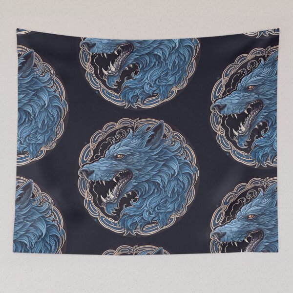 Item preview, Fenrir, silver and blue wolf, viking motif, for dad, dad, for the husband, happy dads day designed and sold by PRYMULLART.