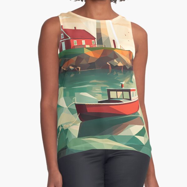 East Coast Fishing Scene with Lighthouse Sleeveless Top