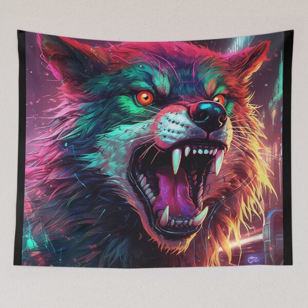 Item preview, Colorful Angry Cyber Wolf for Cyber-gangsters designed and sold by NapNapSleeper.