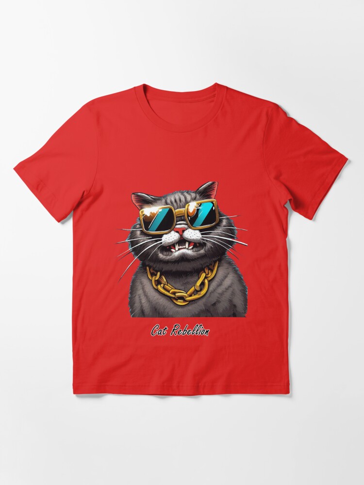 Cat Rebellion - Stylish cat with sunglasses and gold chain Essential  T-Shirtundefined by LV-creator