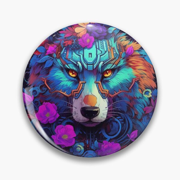 Item preview, Colorful Cyber Wolf with Cyber-Flowers for Cyber-Gangsters designed and sold by NapNapSleeper.