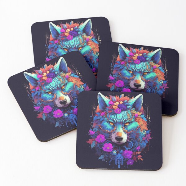 Item preview, Colorful Cyber Wolf with Cyber-Flowers for Cyber-Gangsters designed and sold by NapNapSleeper.
