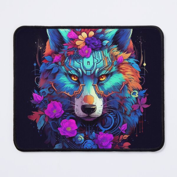 Item preview, Colorful Cyber Wolf with Cyber-Flowers for Cyber-Gangsters designed and sold by NapNapSleeper.