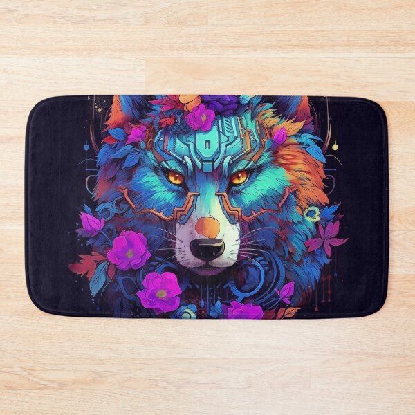 Item preview, Colorful Cyber Wolf with Cyber-Flowers for Cyber-Gangsters designed and sold by NapNapSleeper.