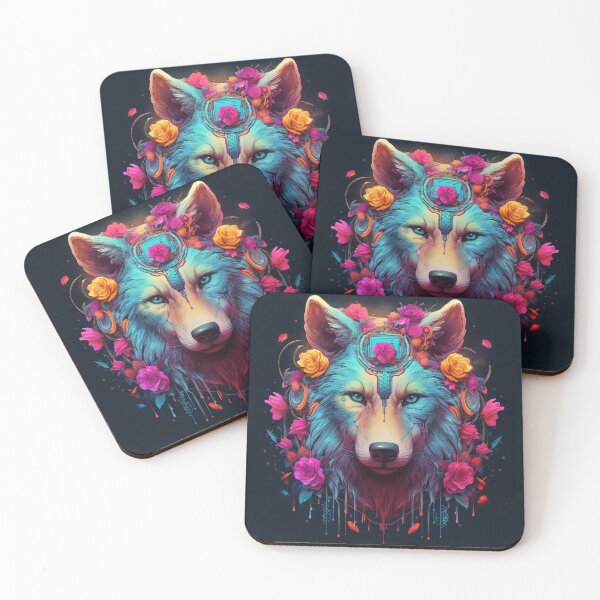 Item preview, Colorful Cyber Wolf with Cyber-Flowers for Cyber-Gangsters designed and sold by NapNapSleeper.