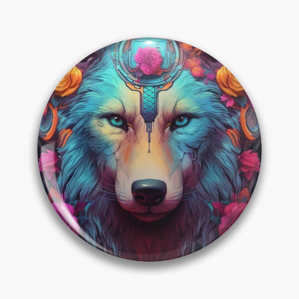 Item preview, Colorful Cyber Wolf with Cyber-Flowers for Cyber-Gangsters designed and sold by NapNapSleeper.