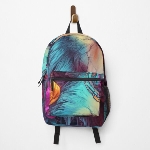 Item preview, Colorful Cyber Wolf with Cyber-Flowers for Cyber-Gangsters designed and sold by NapNapSleeper.