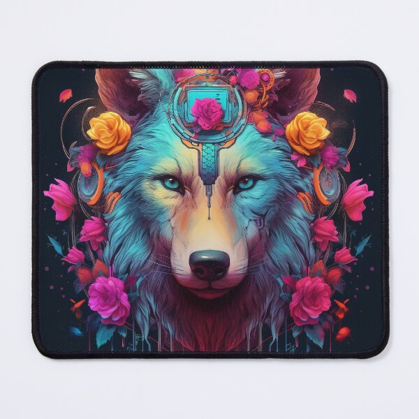 Item preview, Colorful Cyber Wolf with Cyber-Flowers for Cyber-Gangsters designed and sold by NapNapSleeper.