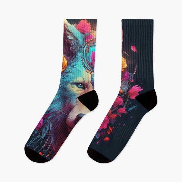 Item preview, Colorful Cyber Wolf with Cyber-Flowers for Cyber-Gangsters designed and sold by NapNapSleeper.