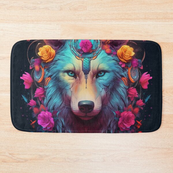 Item preview, Colorful Cyber Wolf with Cyber-Flowers for Cyber-Gangsters designed and sold by NapNapSleeper.