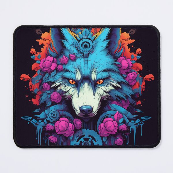 Item preview, Colorful Cyber Wolf with Cyber-Flowers for Cyber-Gangsters designed and sold by NapNapSleeper.