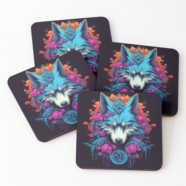 Item preview, Colorful Cyber Wolf with Cyber-Flowers for Cyber-Gangsters designed and sold by NapNapSleeper.