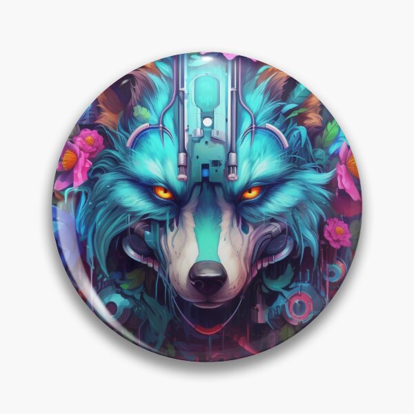 Item preview, Colorful Cyber Wolf with Cyber-Flowers for Cyber-Gangsters designed and sold by NapNapSleeper.