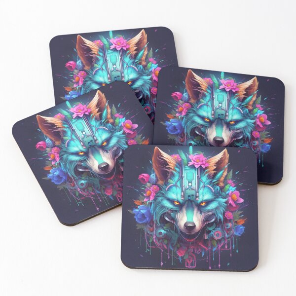 Item preview, Colorful Cyber Wolf with Cyber-Flowers for Cyber-Gangsters designed and sold by NapNapSleeper.