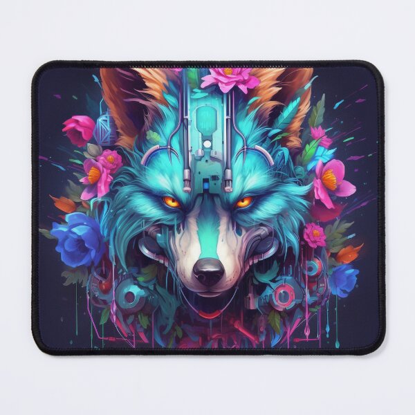 Item preview, Colorful Cyber Wolf with Cyber-Flowers for Cyber-Gangsters designed and sold by NapNapSleeper.