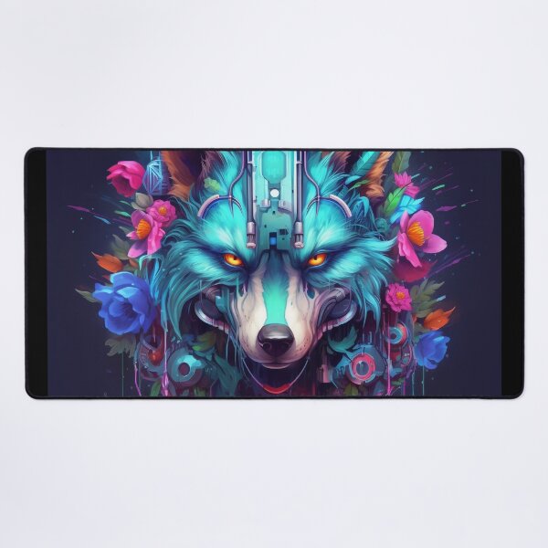 Item preview, Colorful Cyber Wolf with Cyber-Flowers for Cyber-Gangsters designed and sold by NapNapSleeper.