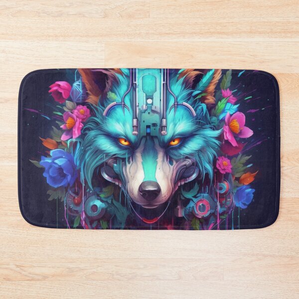 Item preview, Colorful Cyber Wolf with Cyber-Flowers for Cyber-Gangsters designed and sold by NapNapSleeper.