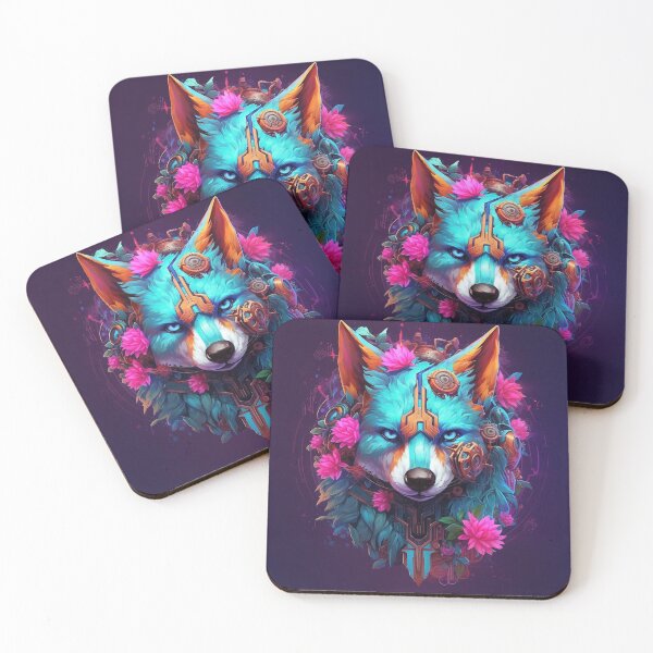 Item preview, Colorful Cyber Wolf with Cyber-Flowers for Cyber-Gangsters designed and sold by NapNapSleeper.