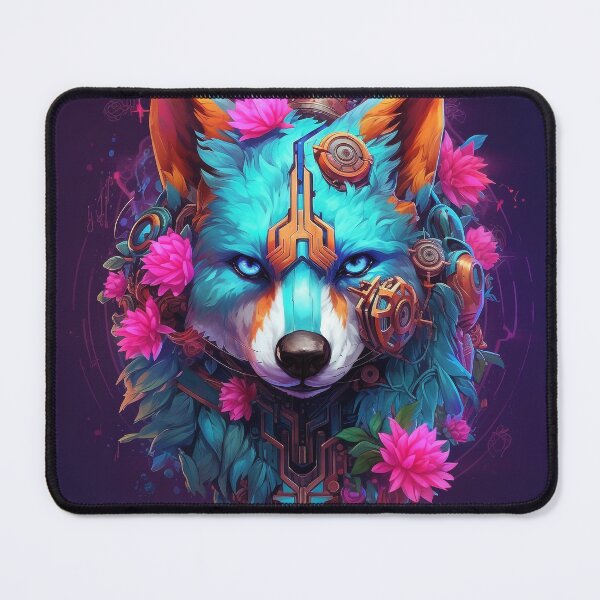 Item preview, Colorful Cyber Wolf with Cyber-Flowers for Cyber-Gangsters designed and sold by NapNapSleeper.