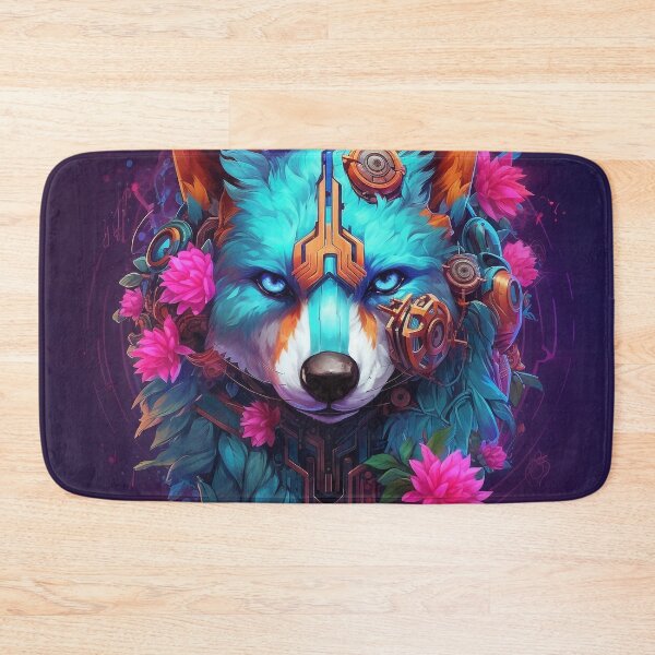 Item preview, Colorful Cyber Wolf with Cyber-Flowers for Cyber-Gangsters designed and sold by NapNapSleeper.