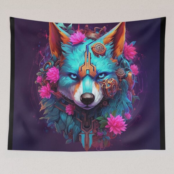 Item preview, Colorful Cyber Wolf with Cyber-Flowers for Cyber-Gangsters designed and sold by NapNapSleeper.